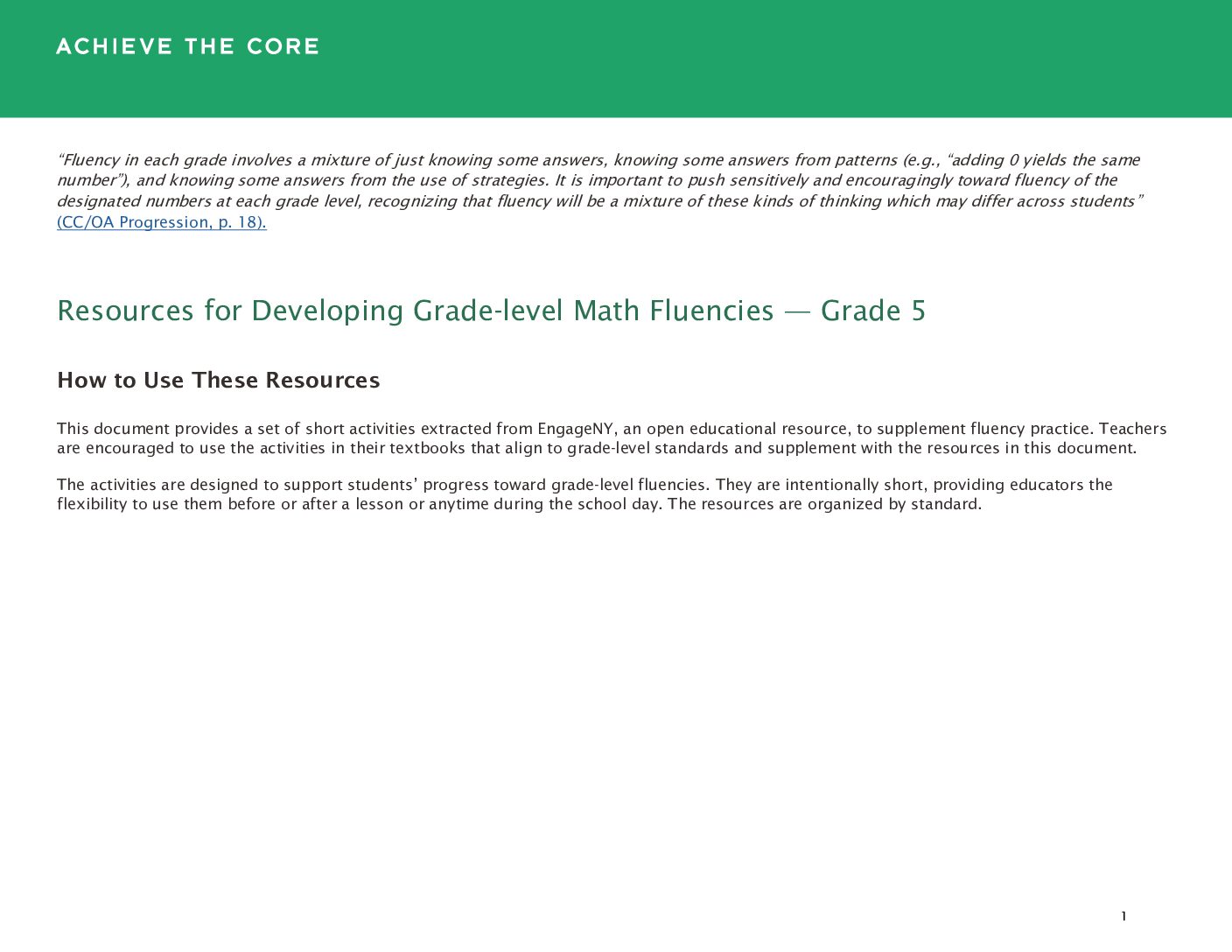 Math Fluency Resources Grade 5