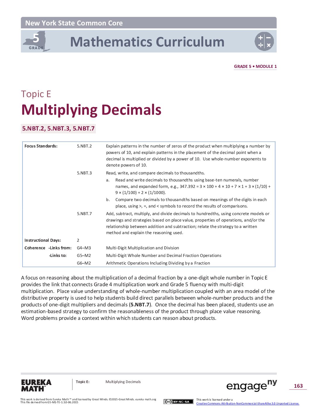 Math G5 M1 Topic E Overview
