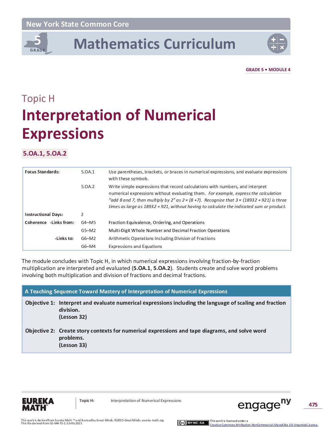Math G5 M4 Topic H Overview