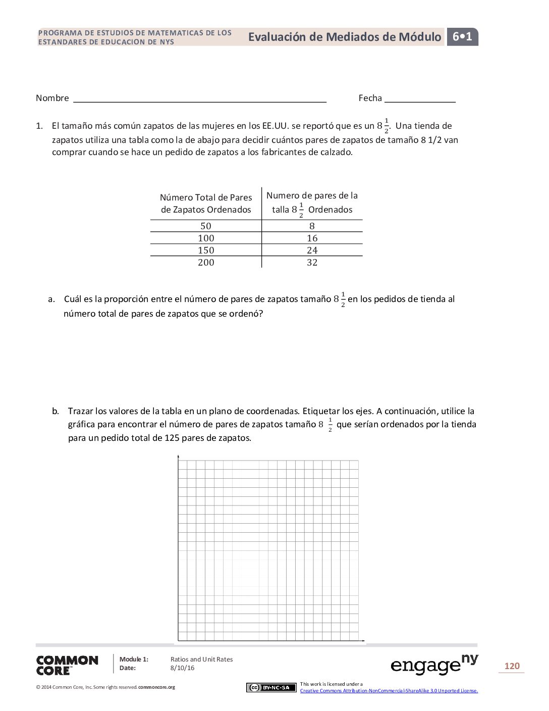 Math G6 M1 Mid Module Assessment Spanish