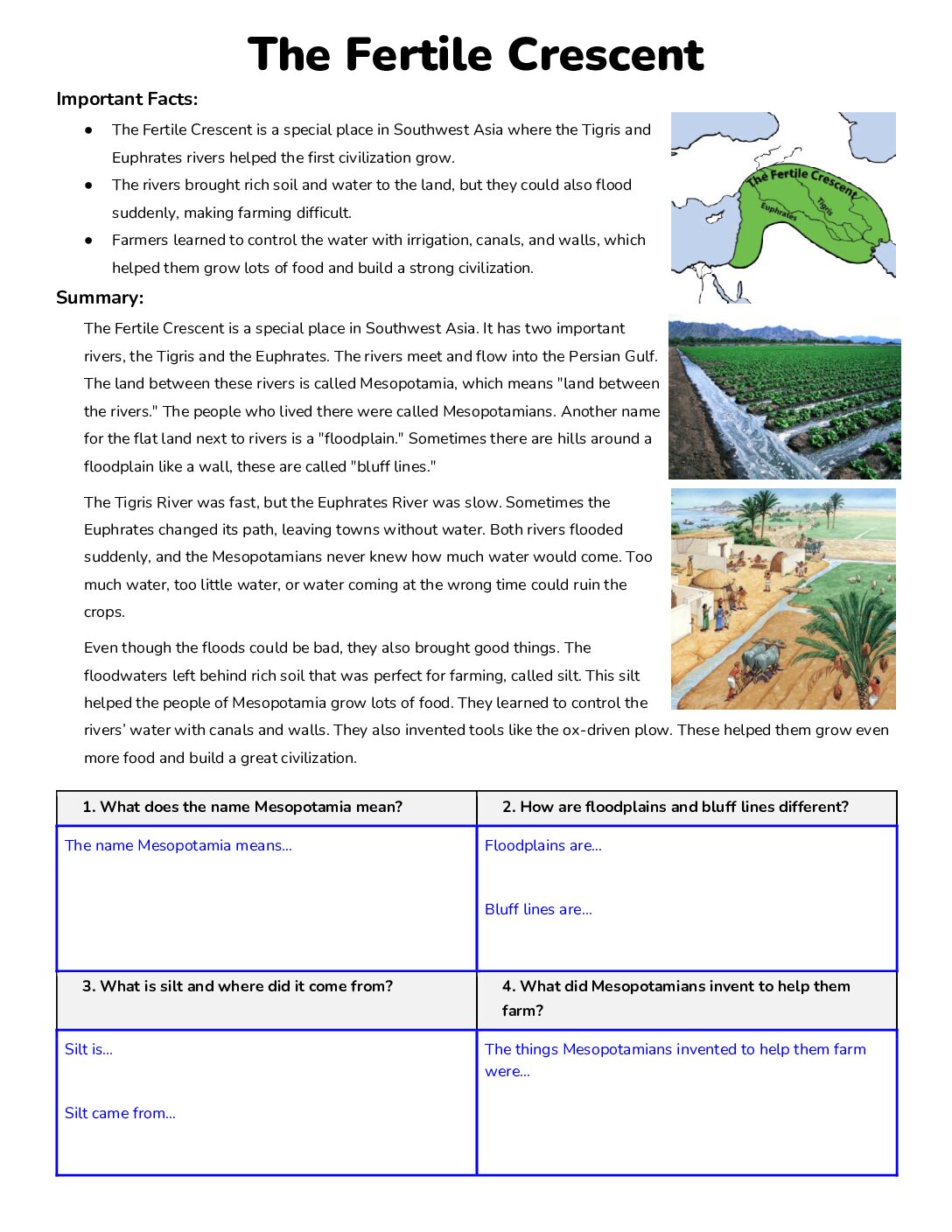 Mesopotamia Adapted Readings 3Rd Grade Level (Digital Version)