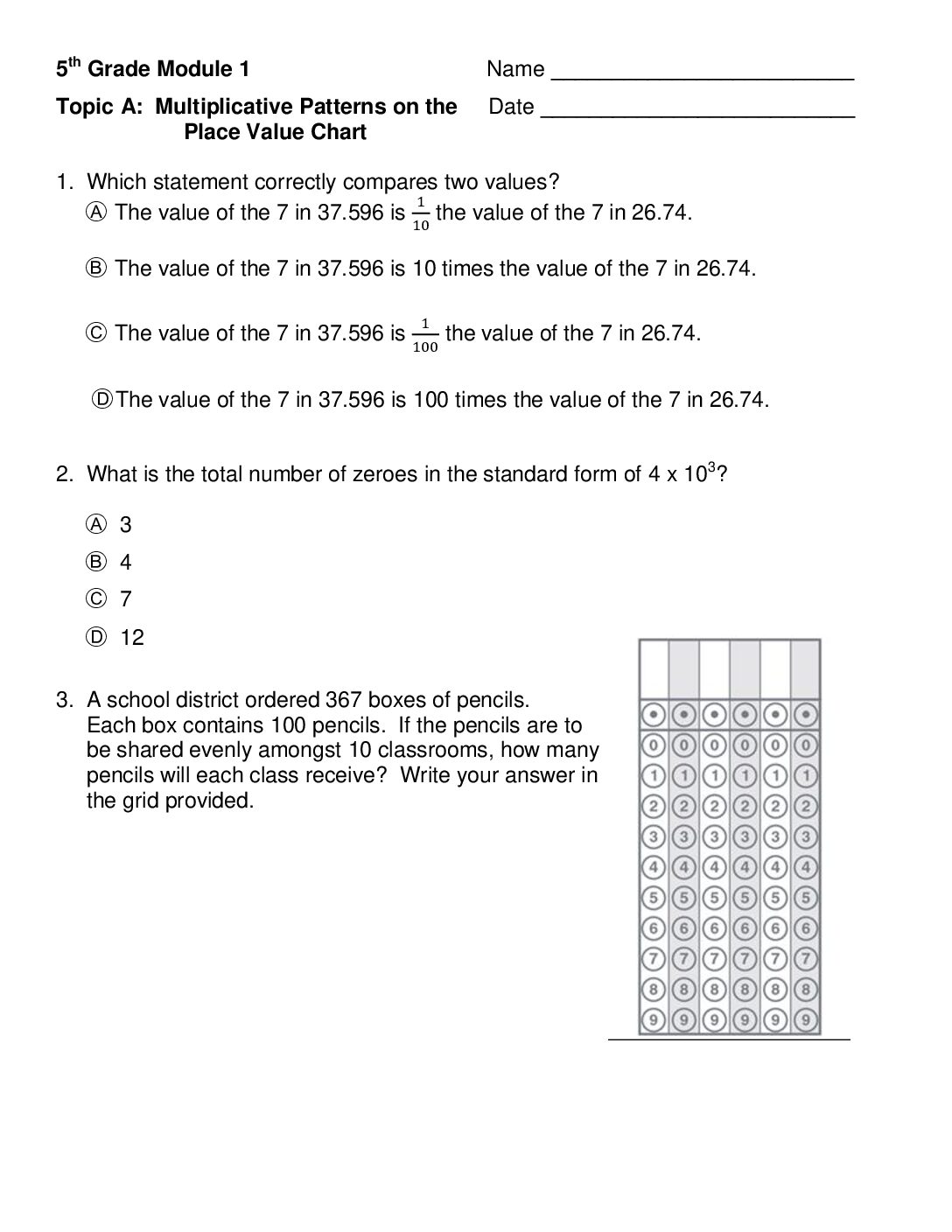 Mod 1 Topic A Quiz