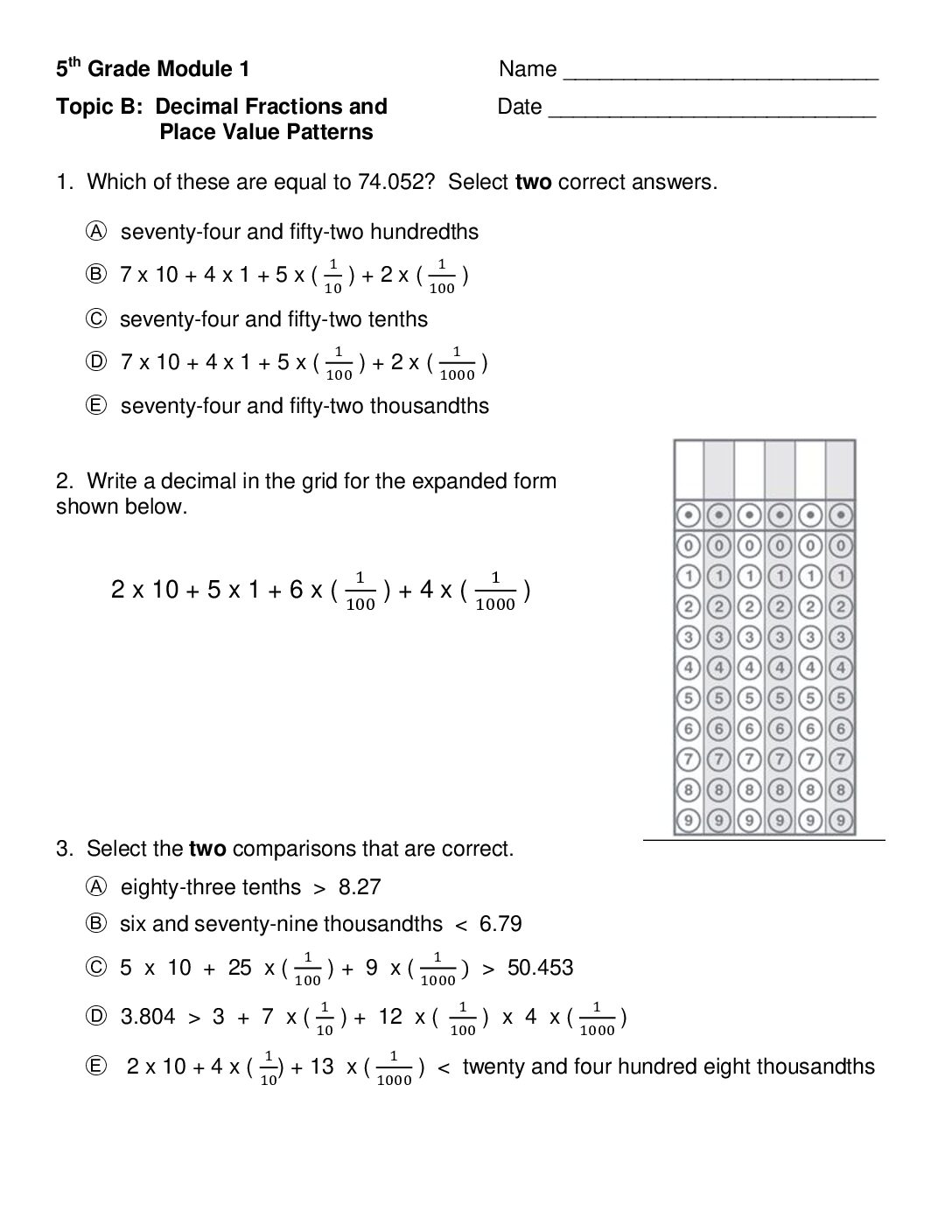 Mod 1 Topic B Quiz