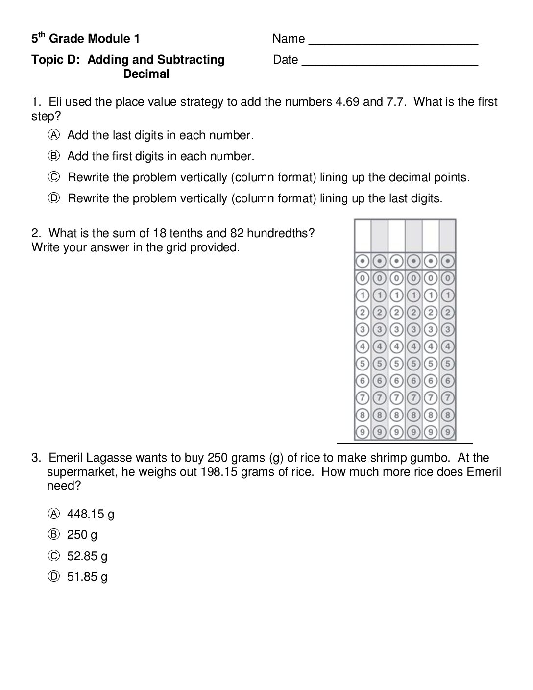Mod 1 Topic D Quiz