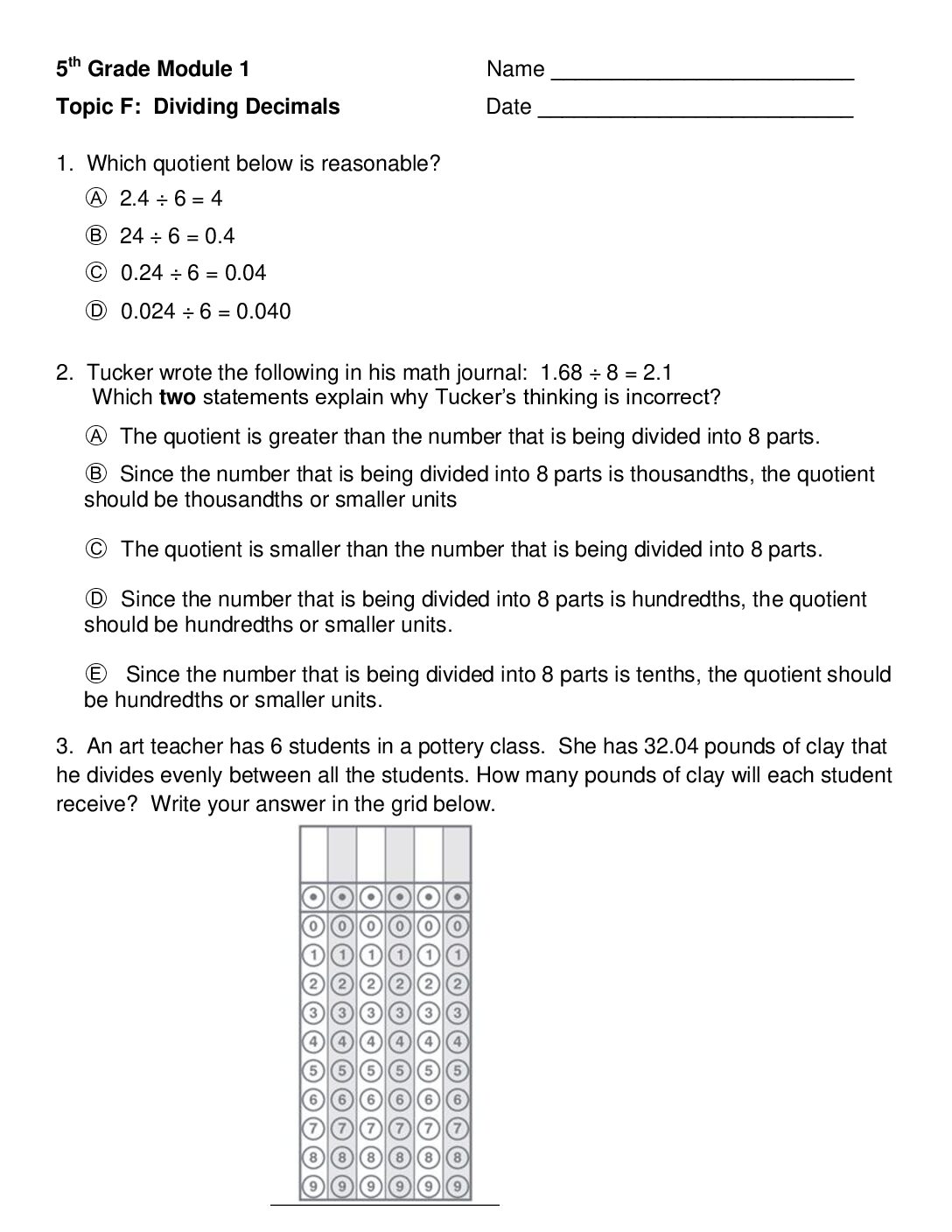 Mod 1 Topic F Quiz
