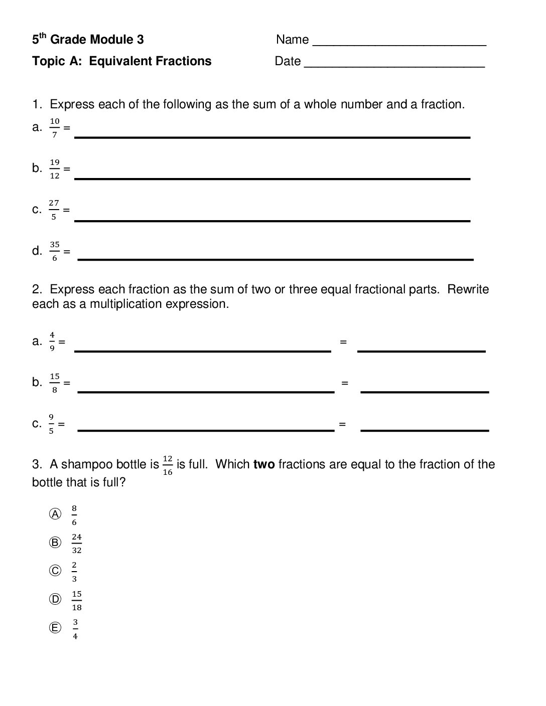 Mod 3 Topic A Quiz