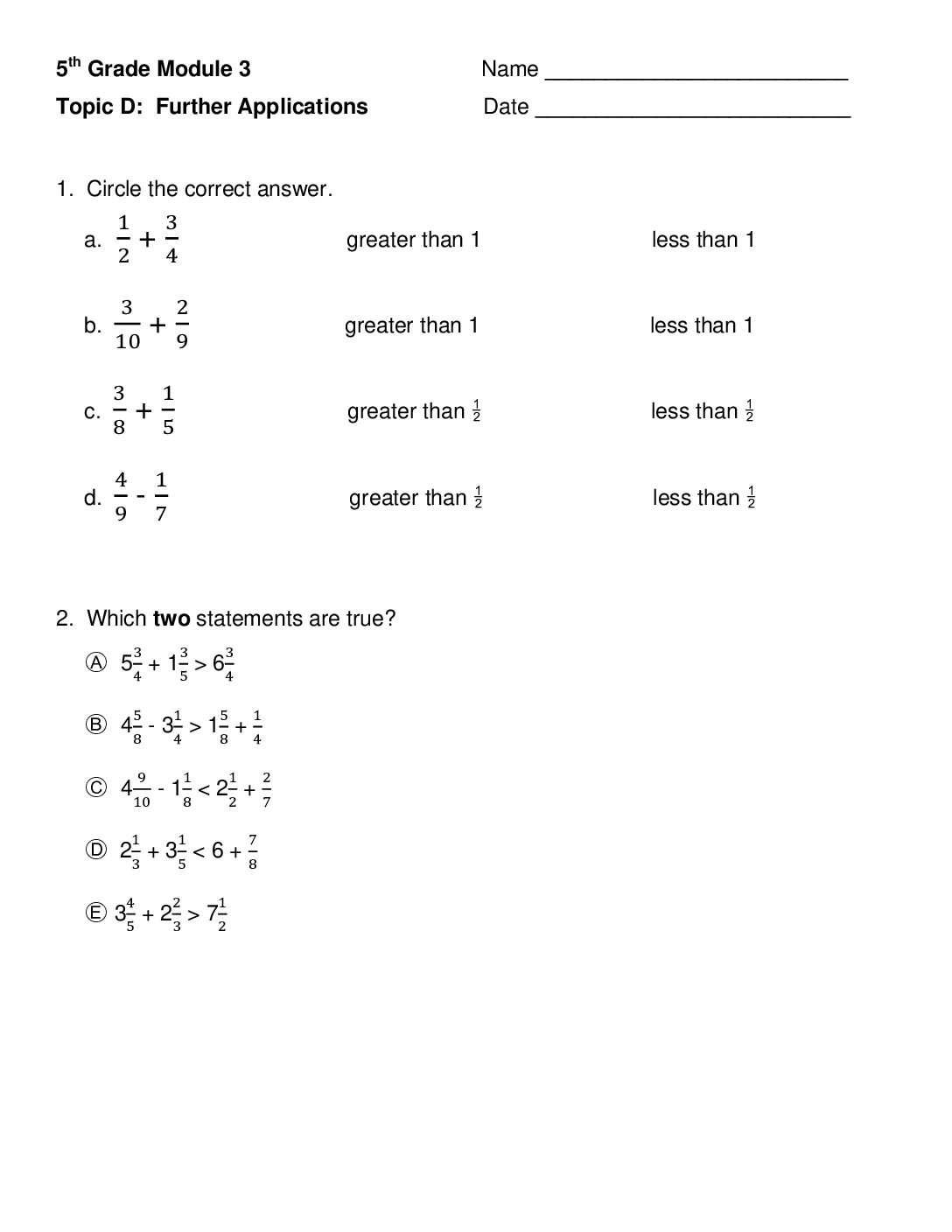 Mod 3 Topic D Quiz
