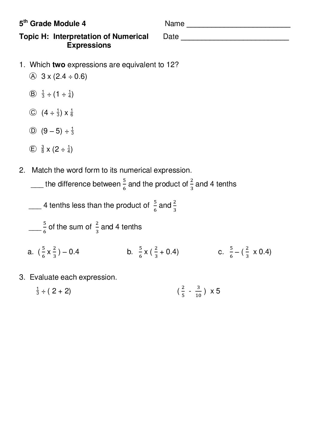Mod 4 Topic H Quiz
