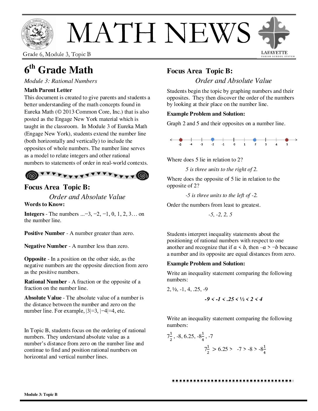 Newsletters Grade 6 Module 3 Topic B