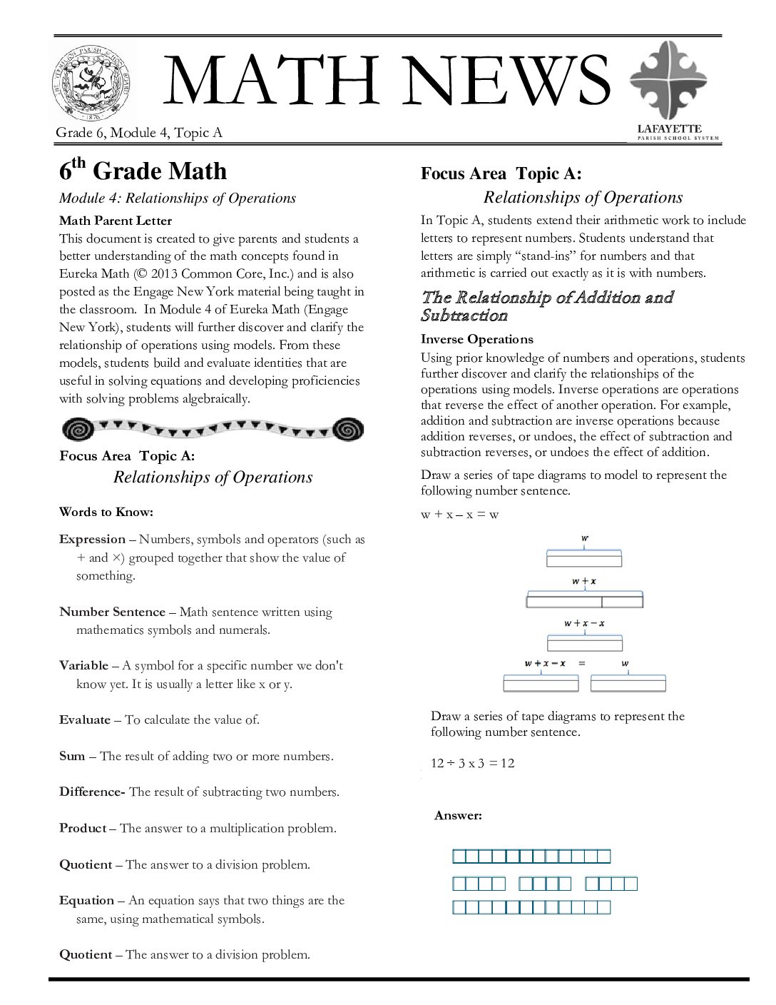 Newsletters Grade 6 Module 4 Topic A