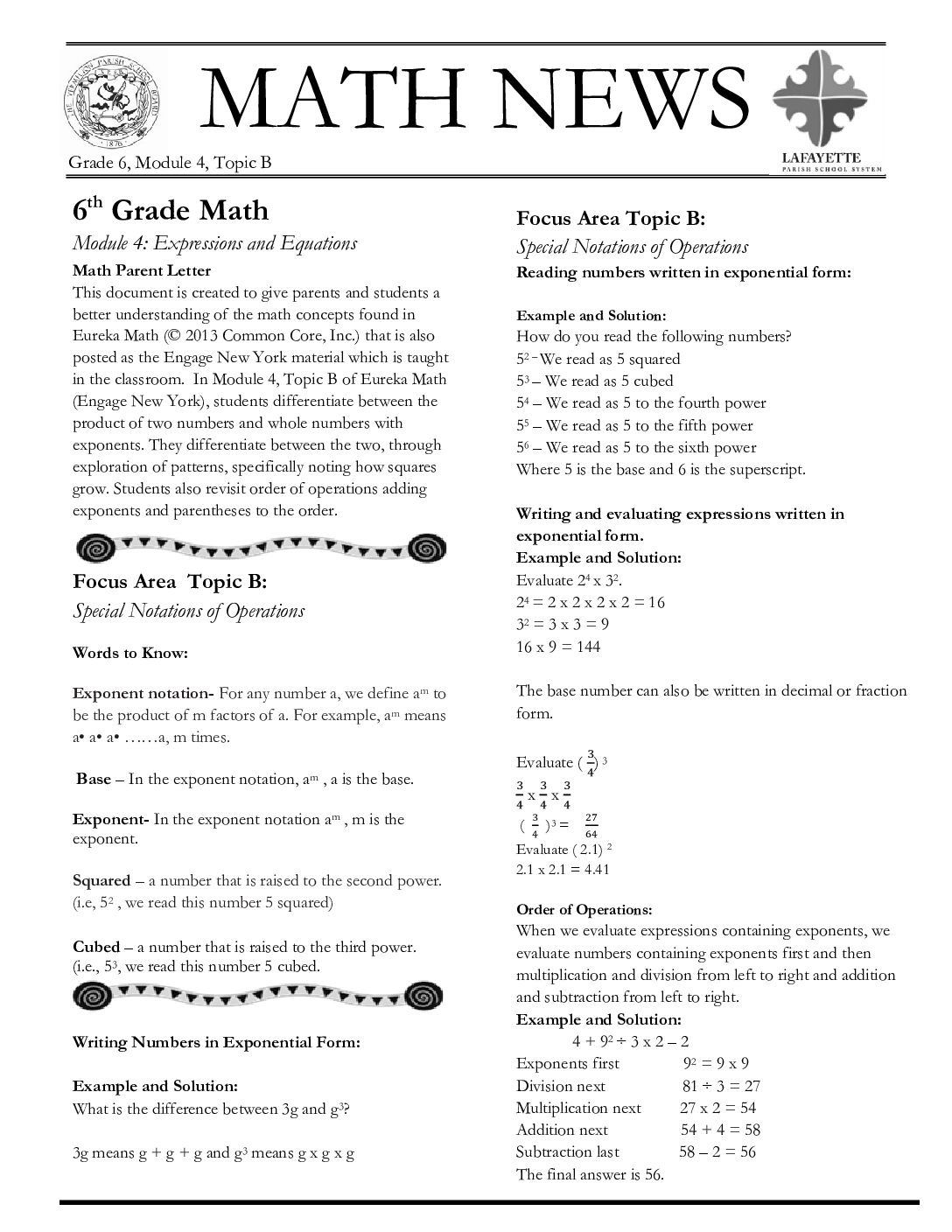 Newsletters Grade 6 Module 4 Topic B