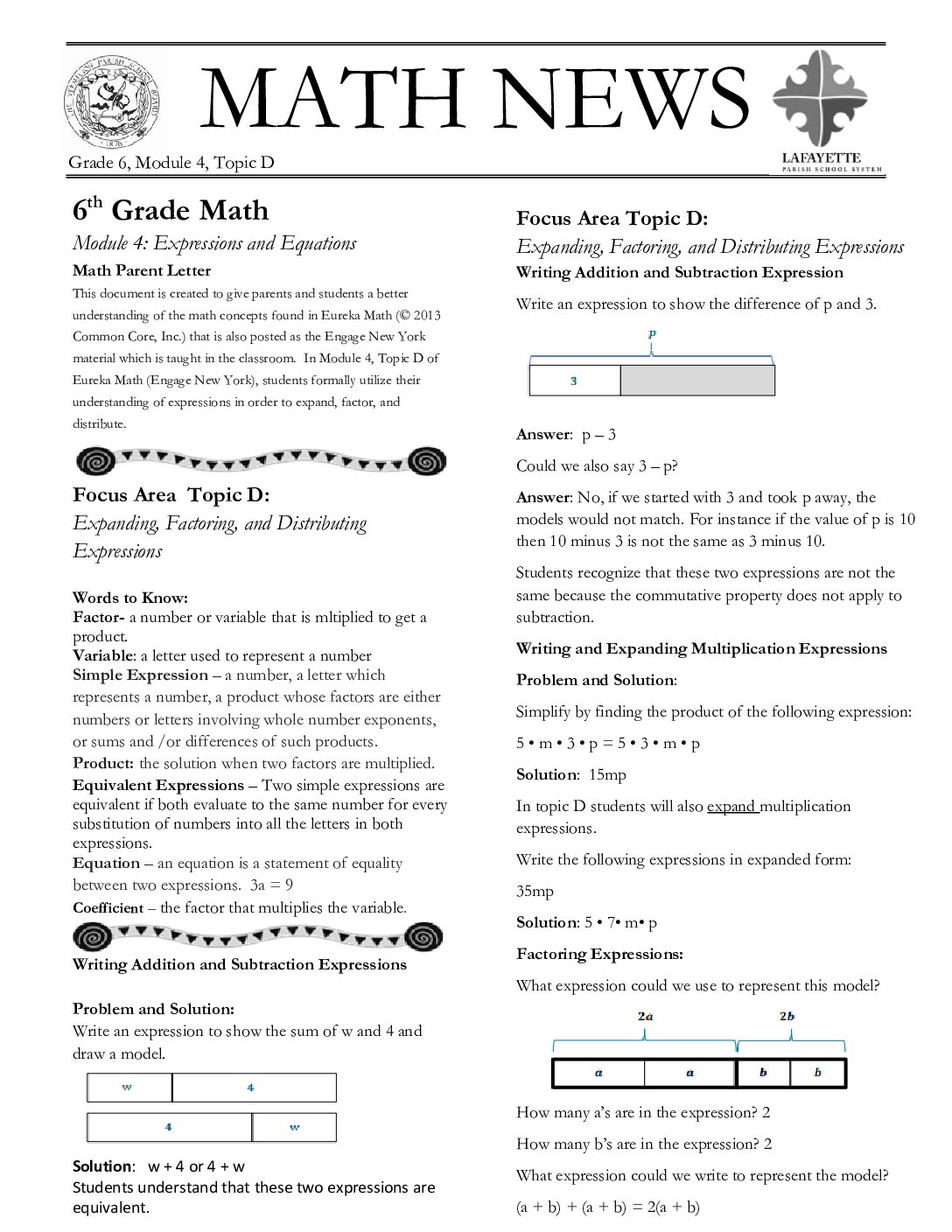 Newsletters Grade 6 Module 4 Topic D