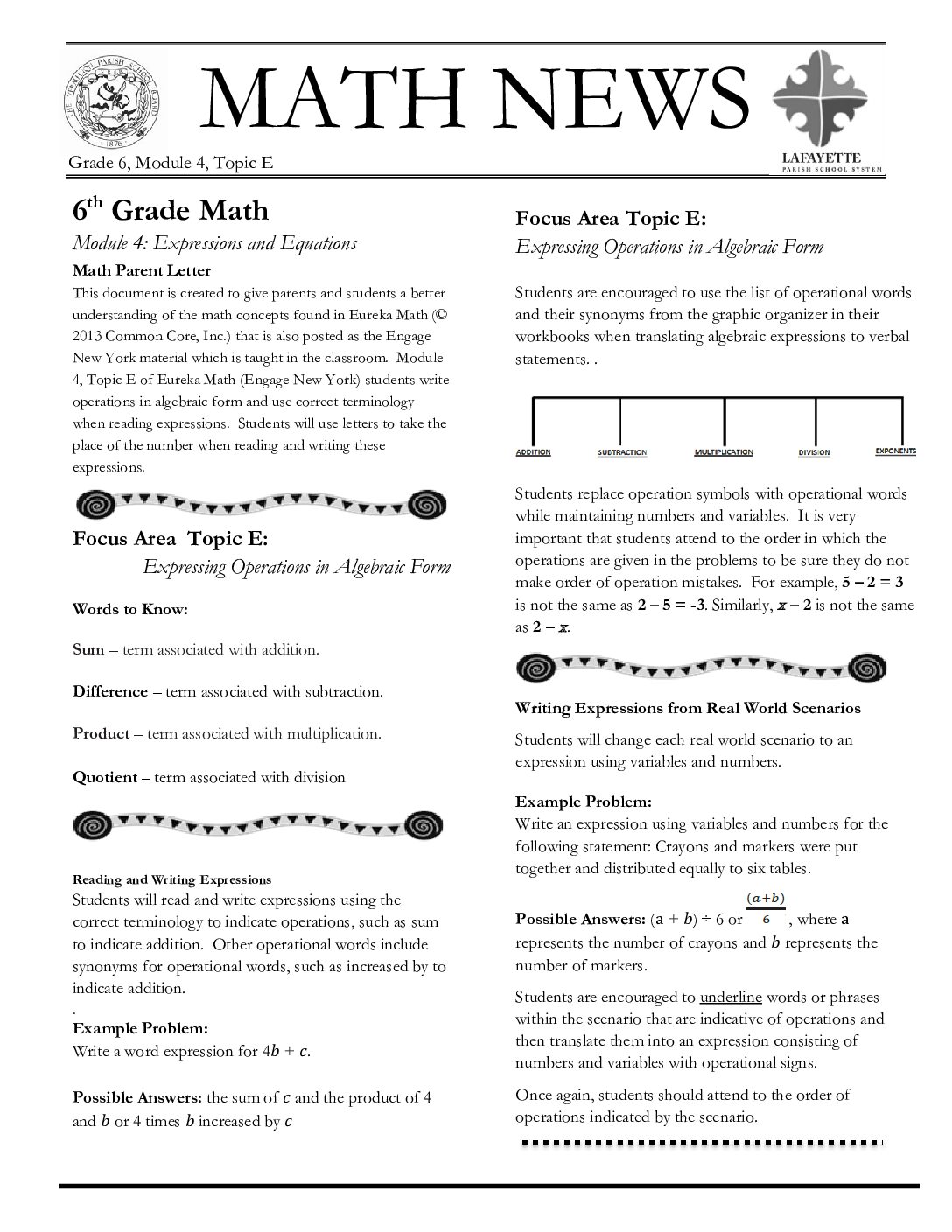 Newsletters Grade 6 Module 4 Topic E