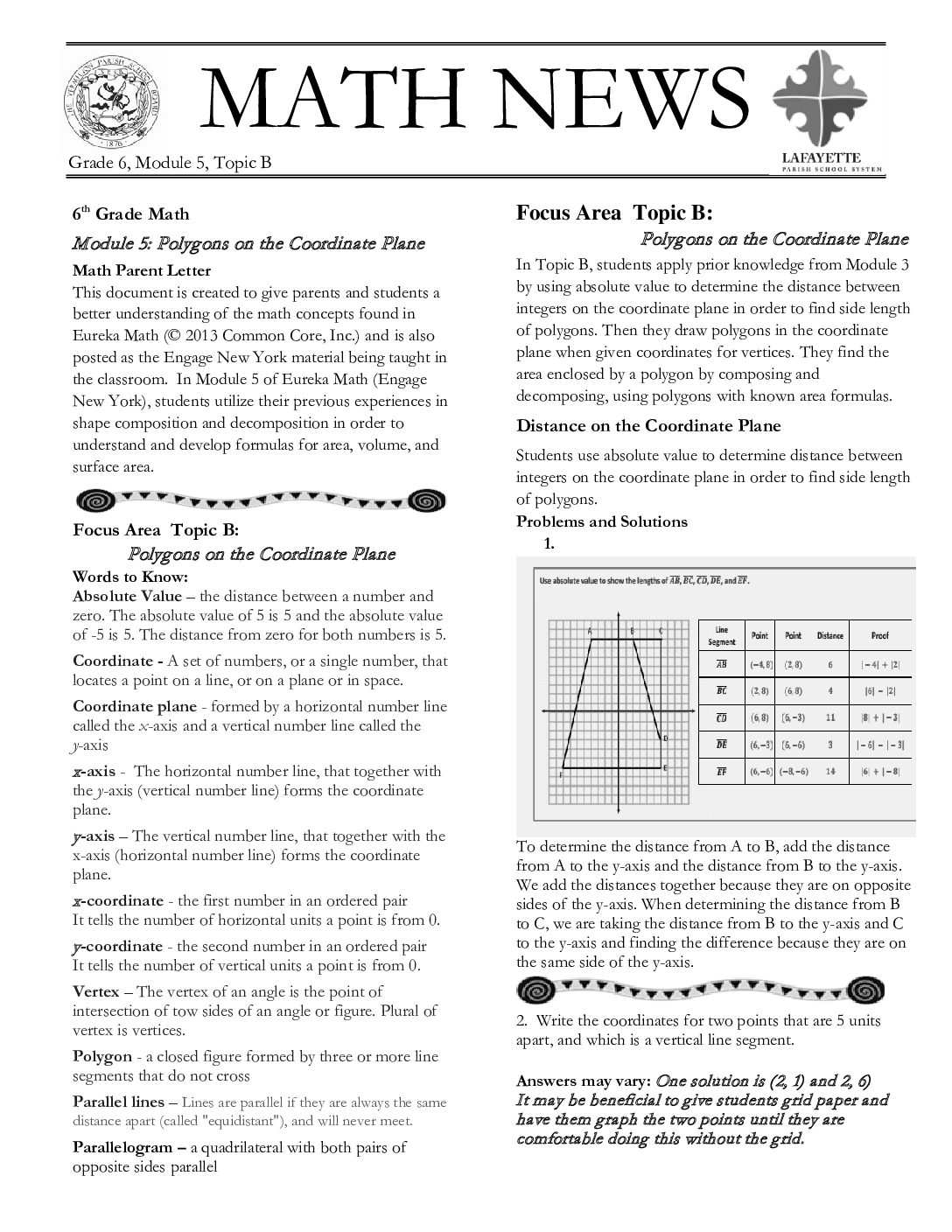 Newsletters Grade 6 Module 5 Topic B