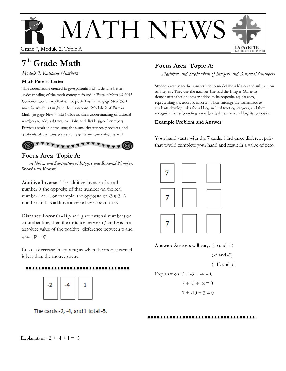 Newsletters Grade 7 Math Mod 2 Topic A