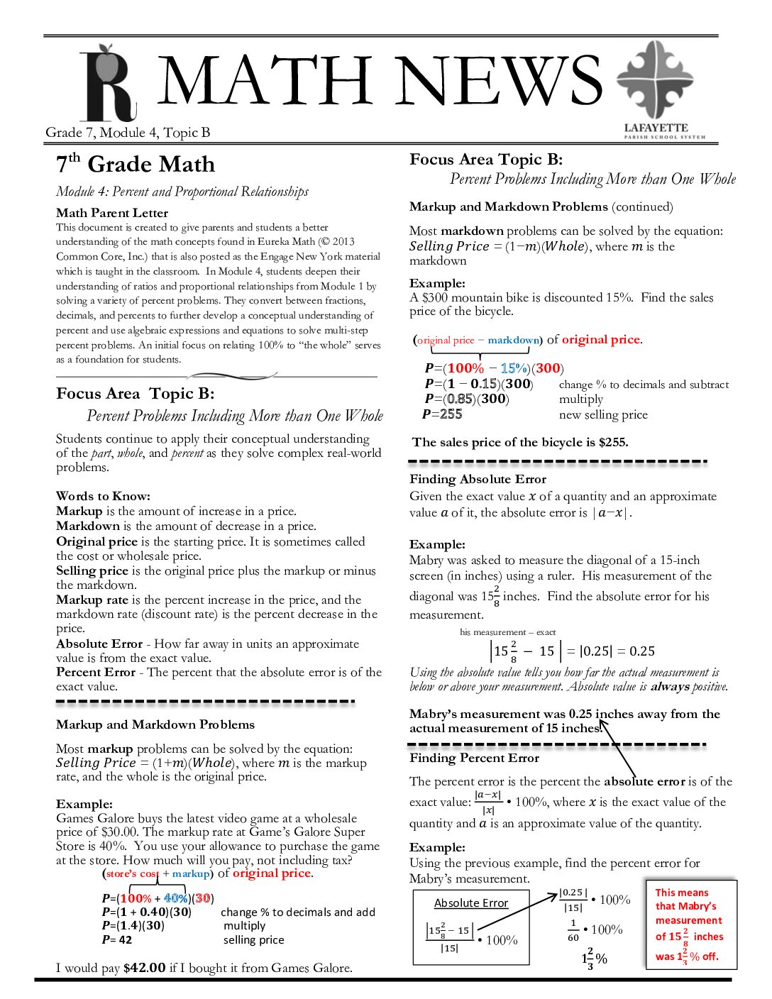 Newsletters Grade 7 Module 4 Topic B