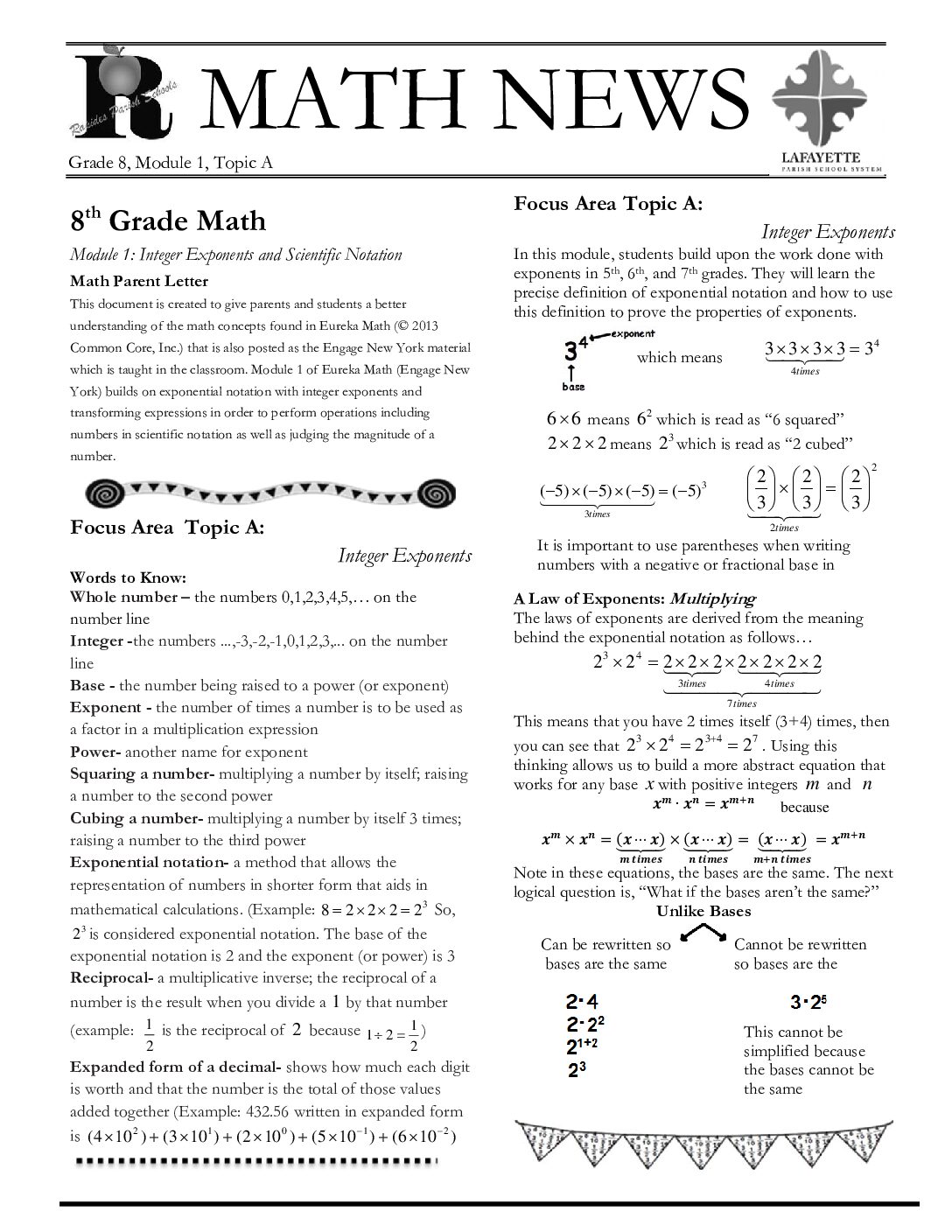 Newsletters Grade 8 Math Mod 1 Topic A