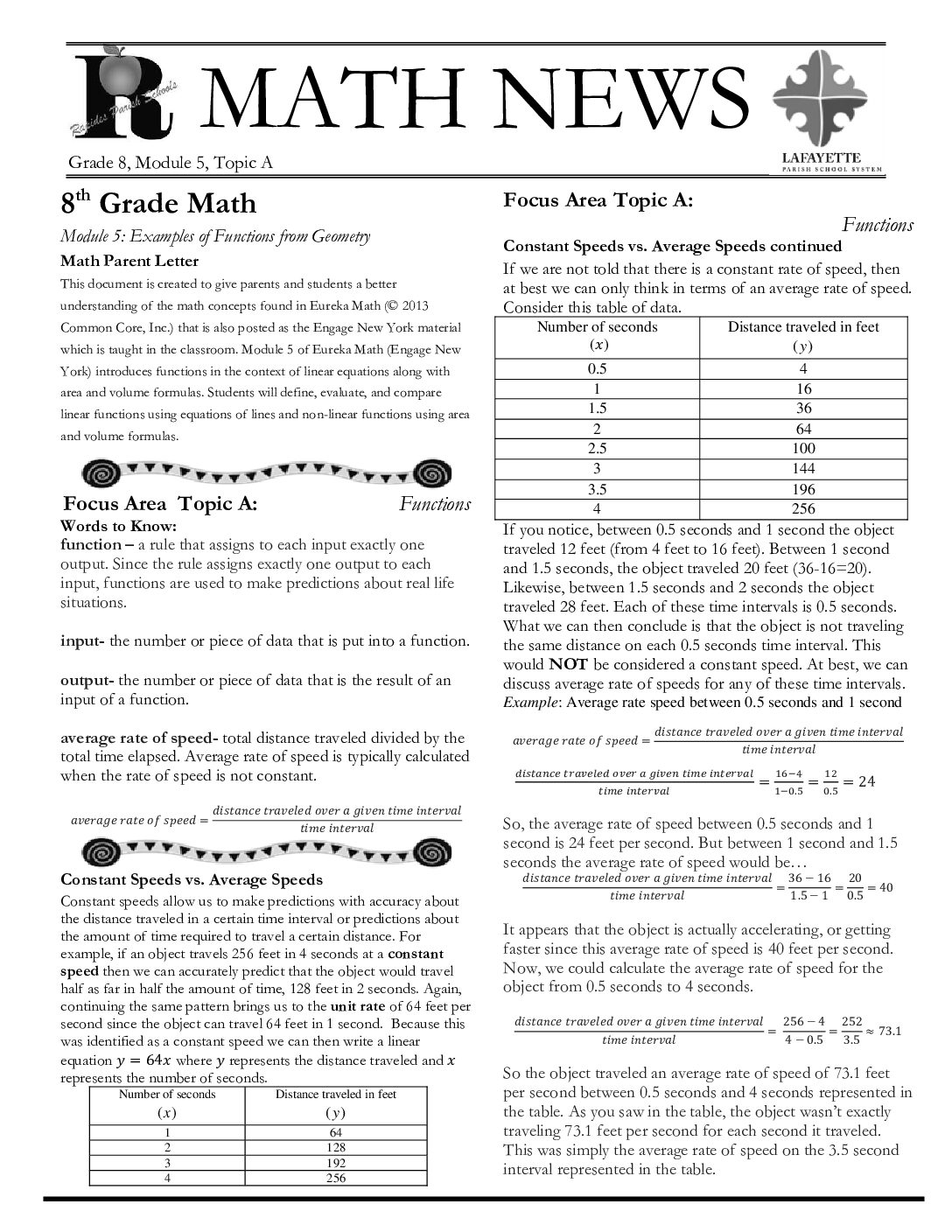Newsletters Grade 8 Math Mod 5 Topic A
