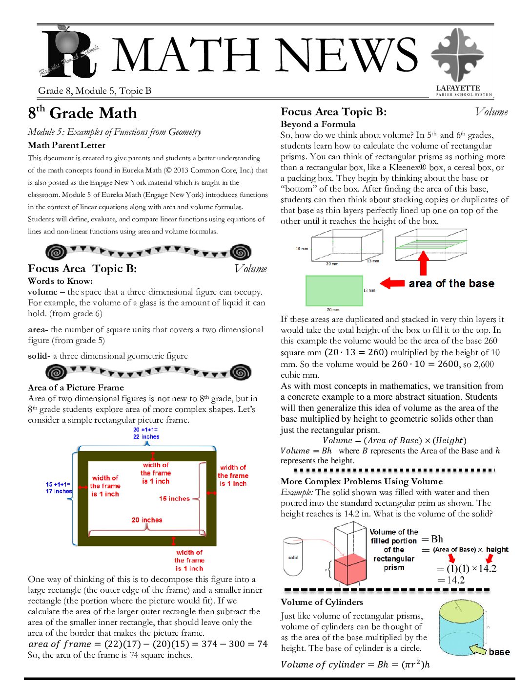 Newsletters Grade 8 Math Mod 5 Topic B