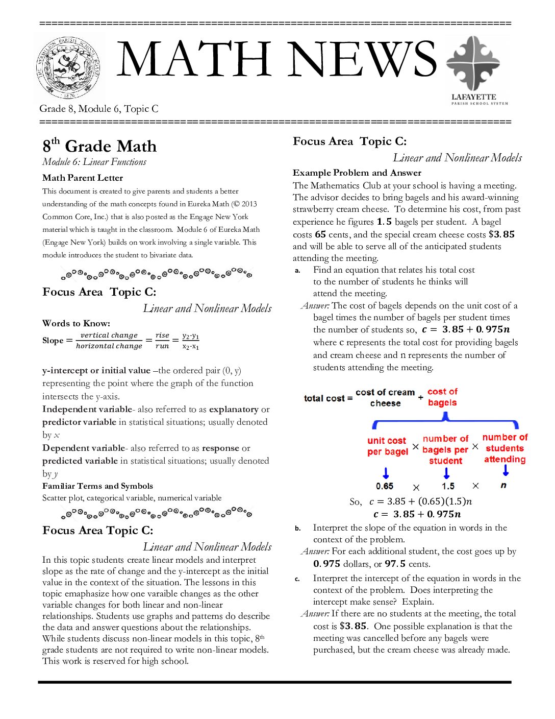 Newsletters Grade 8 Math Mod 6 Topic C