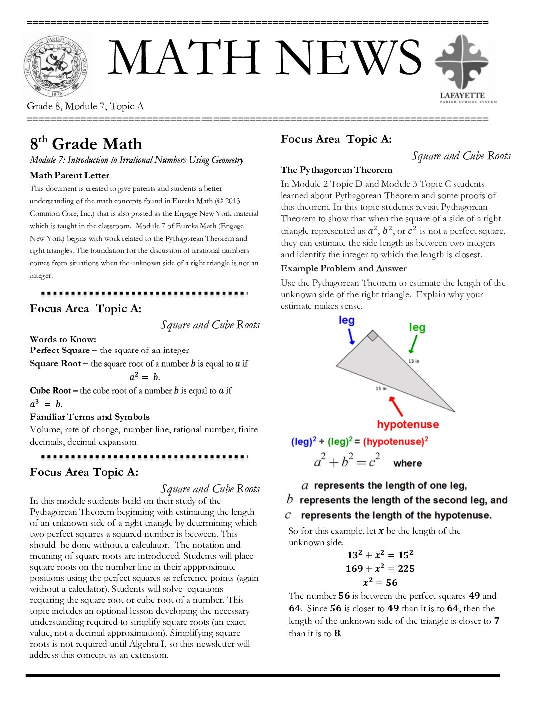 Newsletters Grade 8 Math Mod 7 Topic A