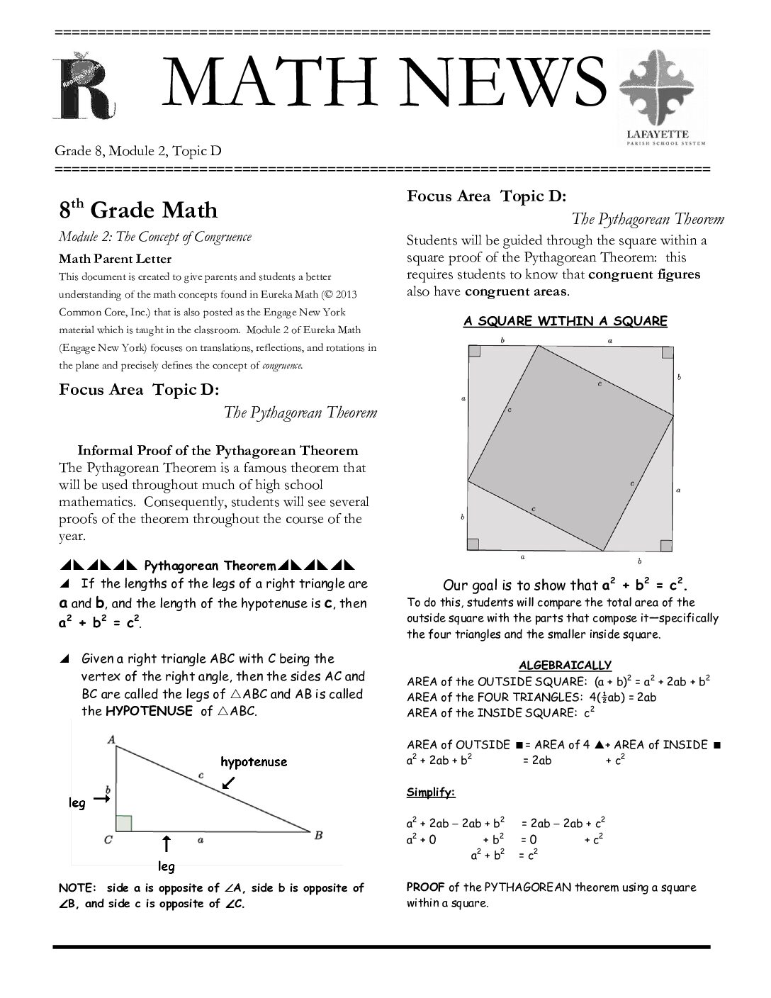 Newsletters Grade 8 Mod 2 Topic D