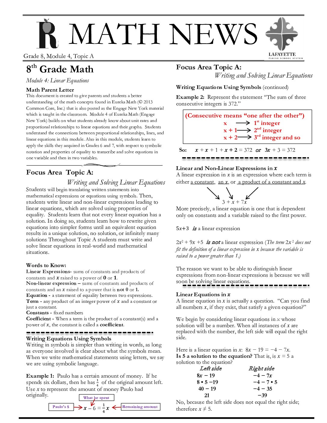 Newsletters Grade 8 Module 4 Topic A