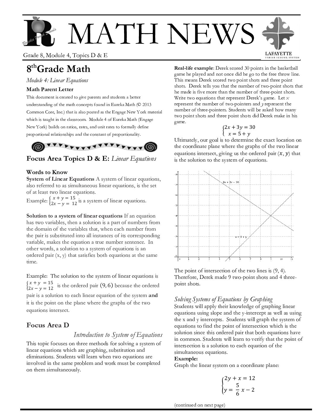 Newsletters Grade 8 Module 4 Topic D+E