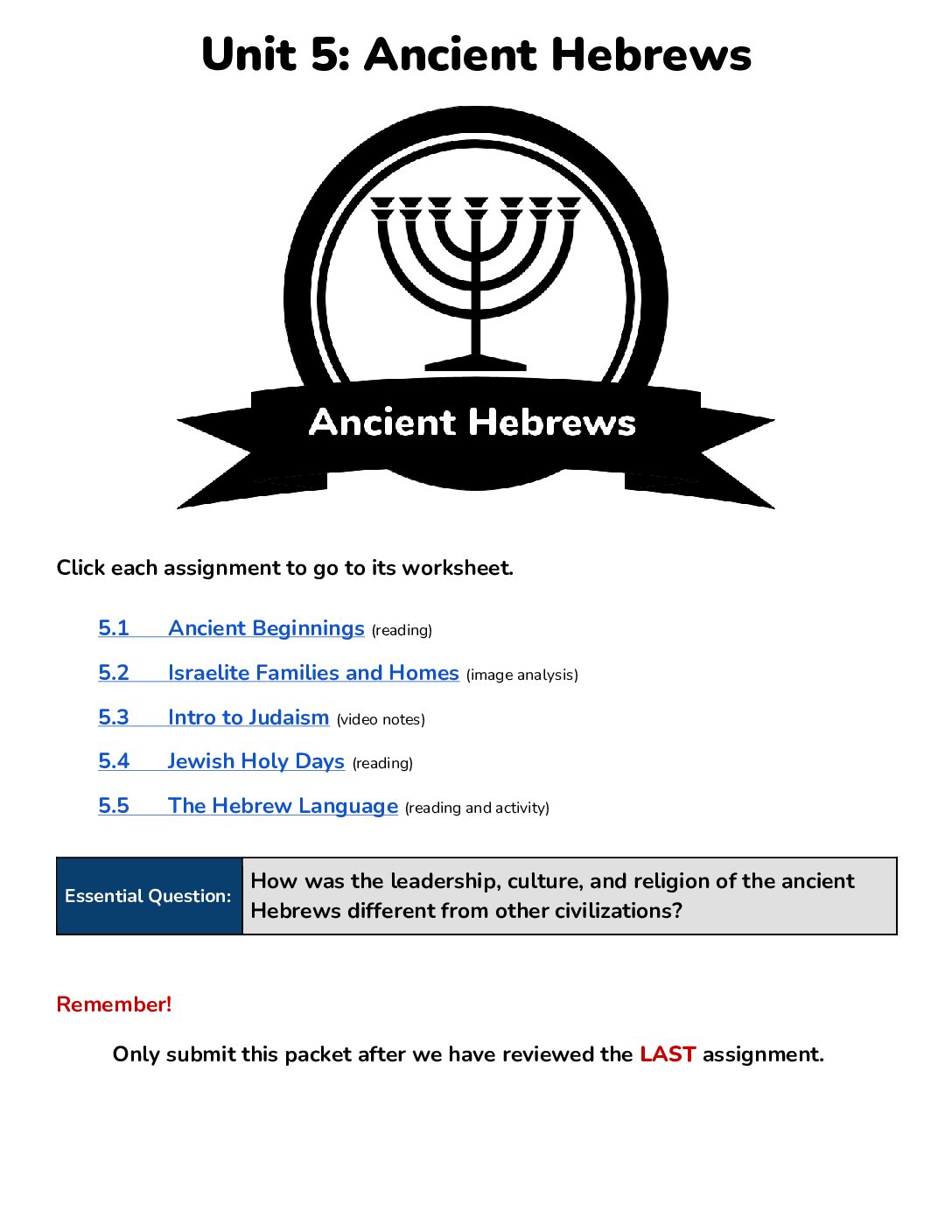 P.8 Unit 5 Ancient Hebrews