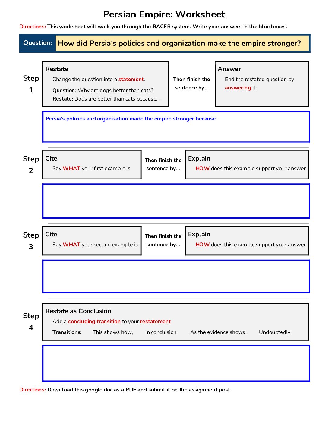 Persian Empire Worksheet