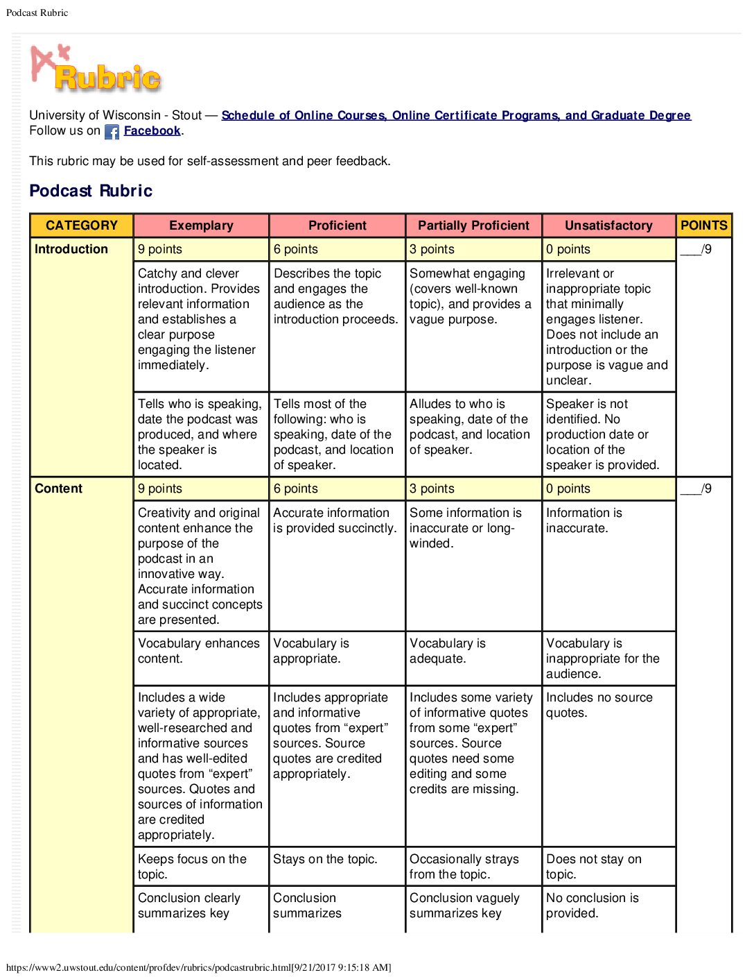 Podcast Rubric 3
