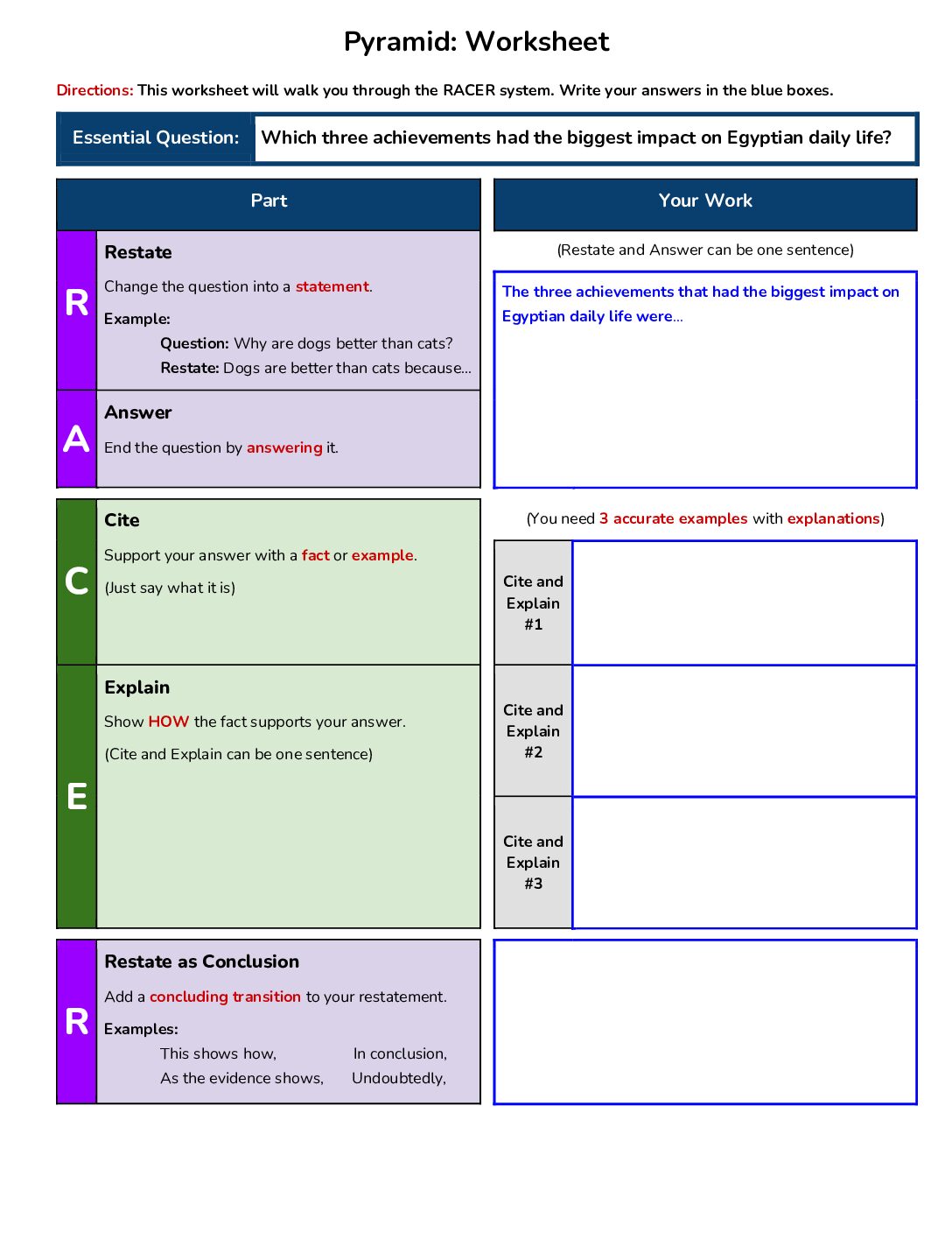 Pyramid Worksheet