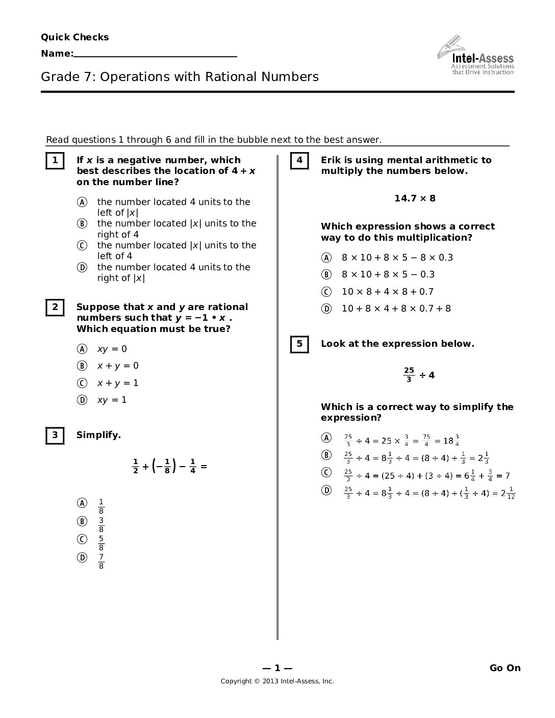 Qce45551 Grade 7 Operations With Rational Numbers