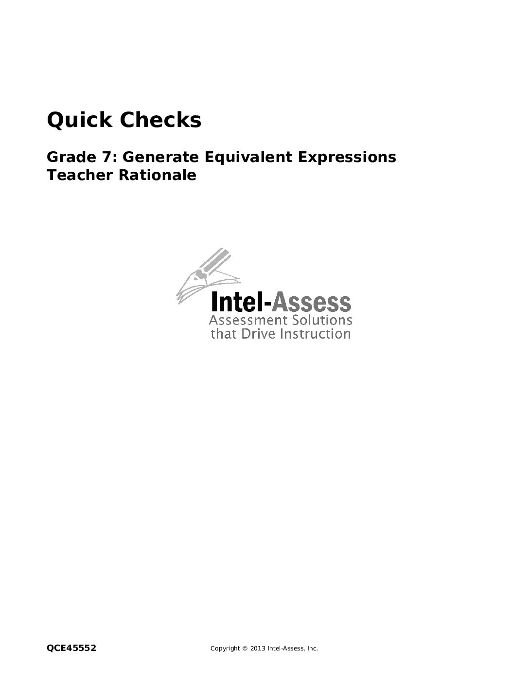 Qce45552 Grade 7 Generate Equivalent Expressions Rationale