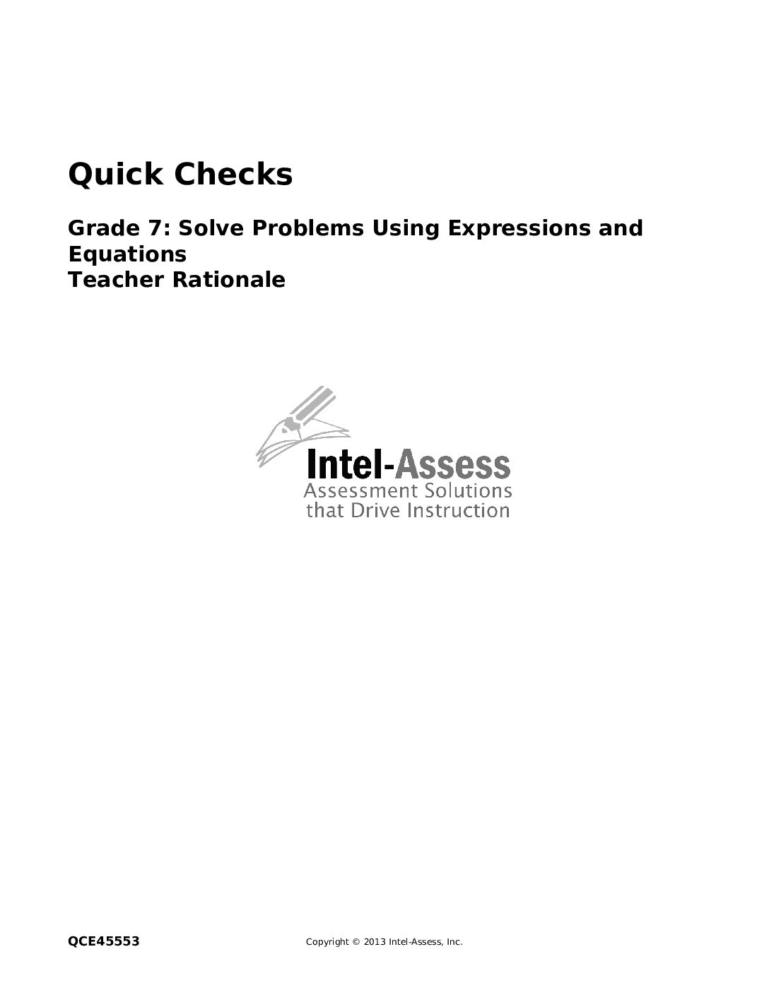 Qce45553 Grade 7 Solve Problems Using Expressions And Equations Rationale