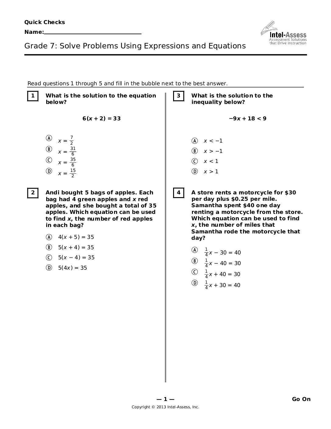 Qce45553 Grade 7 Solve Problems Using Expressions And Equations