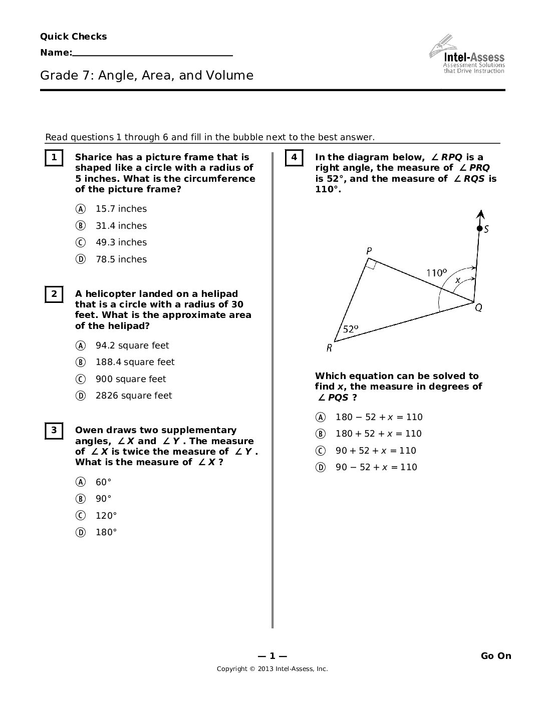 Qce45555 Grade 7 Angle Area And Volume