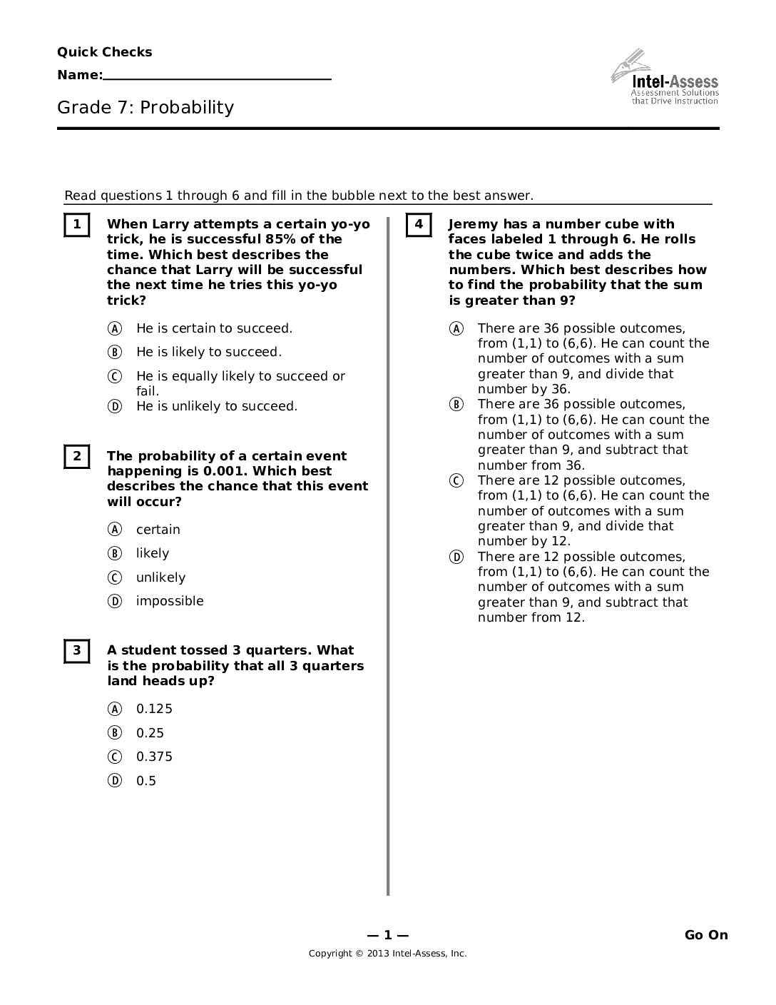 Qce45556 Grade 7 Probability