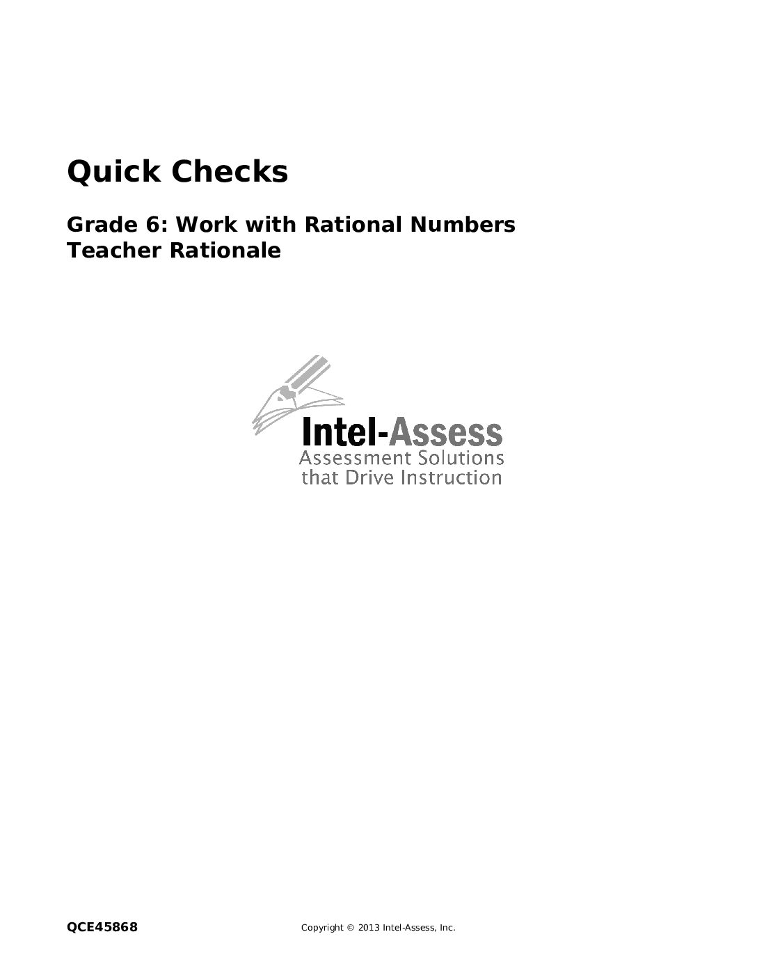 Qce45868 Grade 6 Work With Rational Numbers Rationale