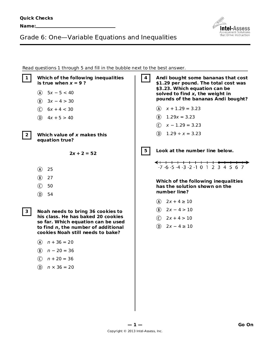 Qce45870 Grade 6 One Variable Equations And Inequalities