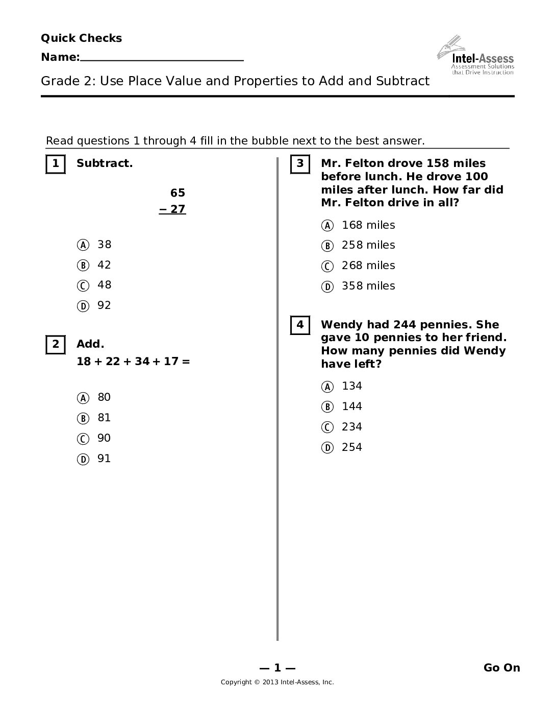 Qce46212 Grade 2 Use Place Value And Properties To Add And Subtract