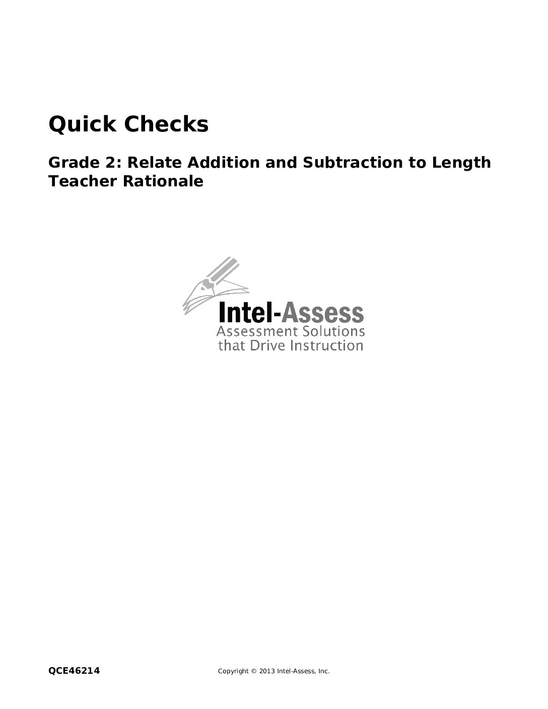 Qce46214 Grade 2 Relate Addition And Subtraction To Length Rationale
