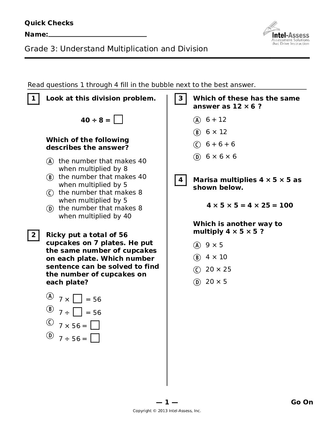 Qce46285 Grade 3 Understand Multiplication And Division