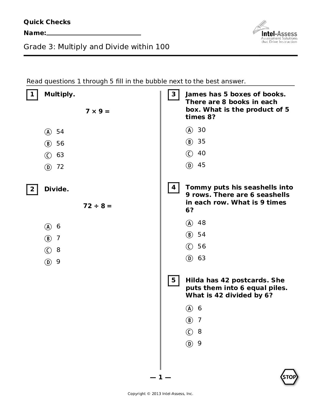 Qce46286 Grade 3 Multiply And Divide Within 100