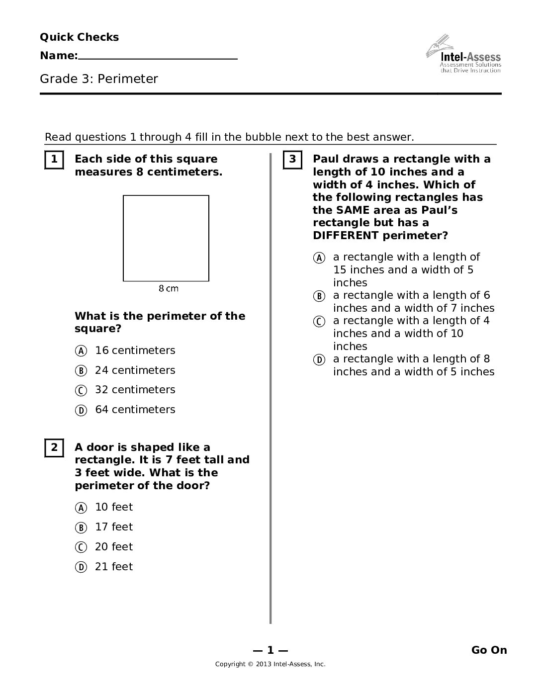 Qce46293 Grade 3 Perimeter