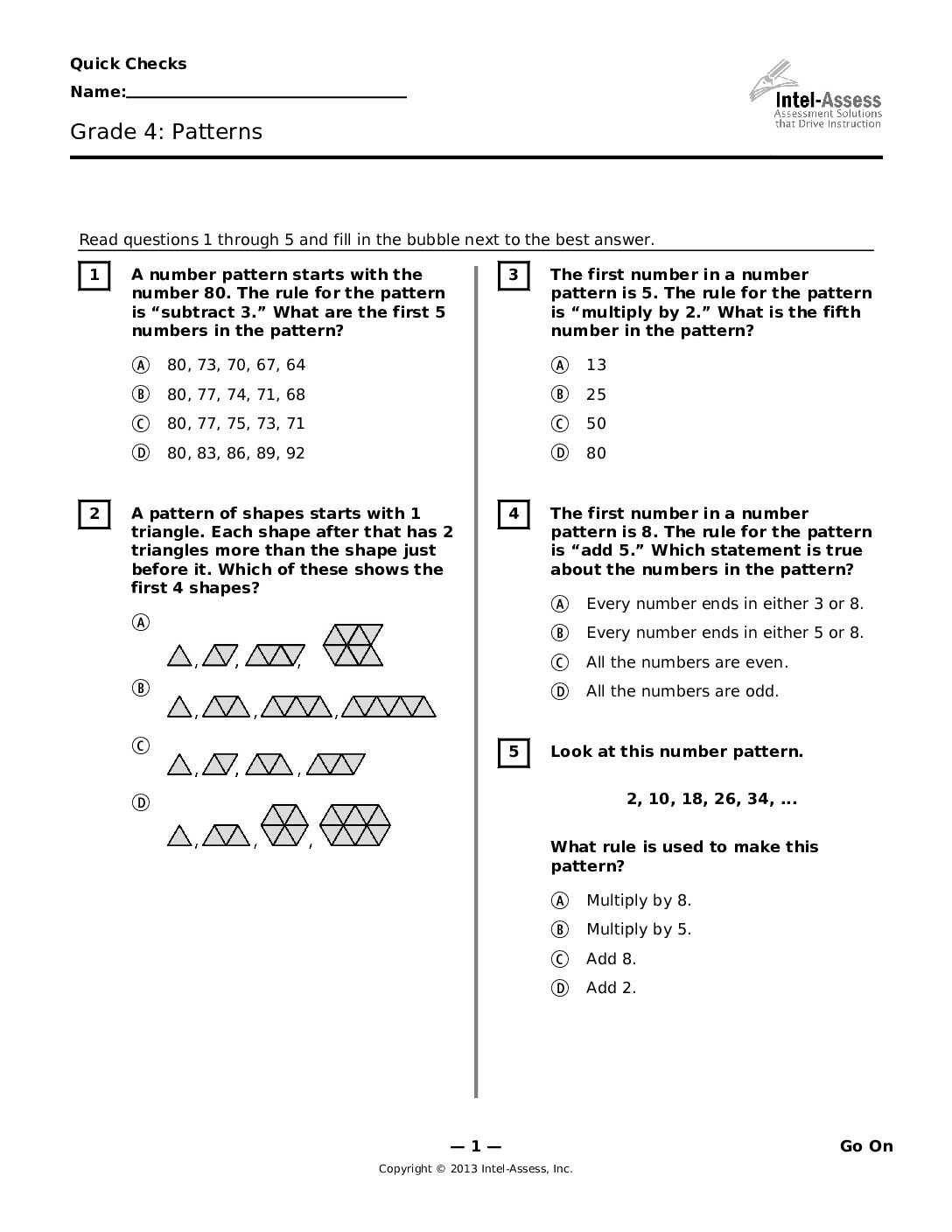 Qce47206 Grade 4 Patterns