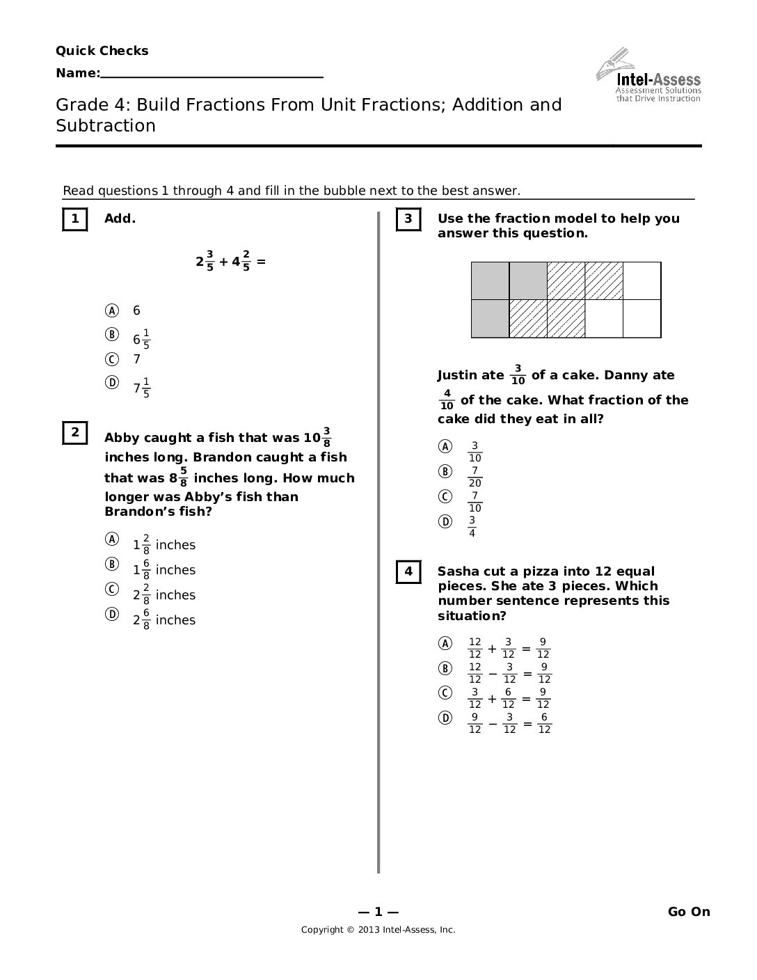 Qce47210 Grade 4 Build Fractions From Unit Fractions Addition And Subtraction