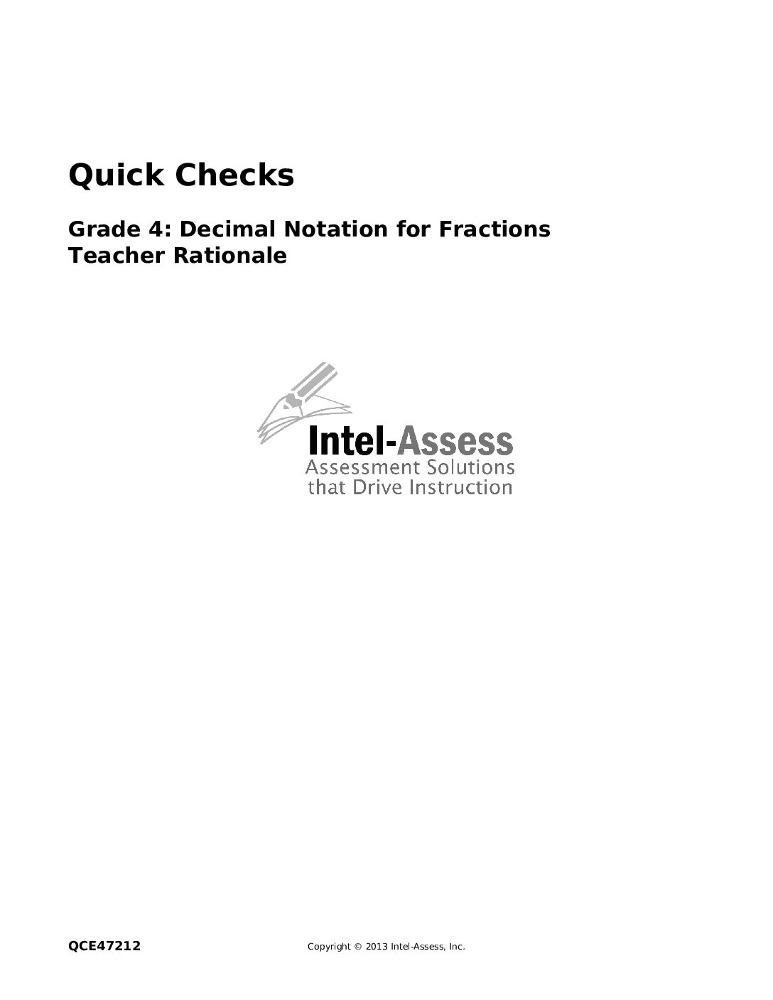 Qce47212 Grade 4 Decimal Notation For Fractions Rationale