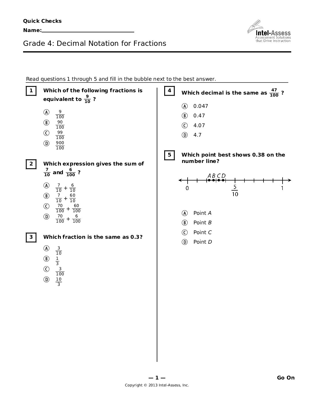 Qce47212 Grade 4 Decimal Notation For Fractions
