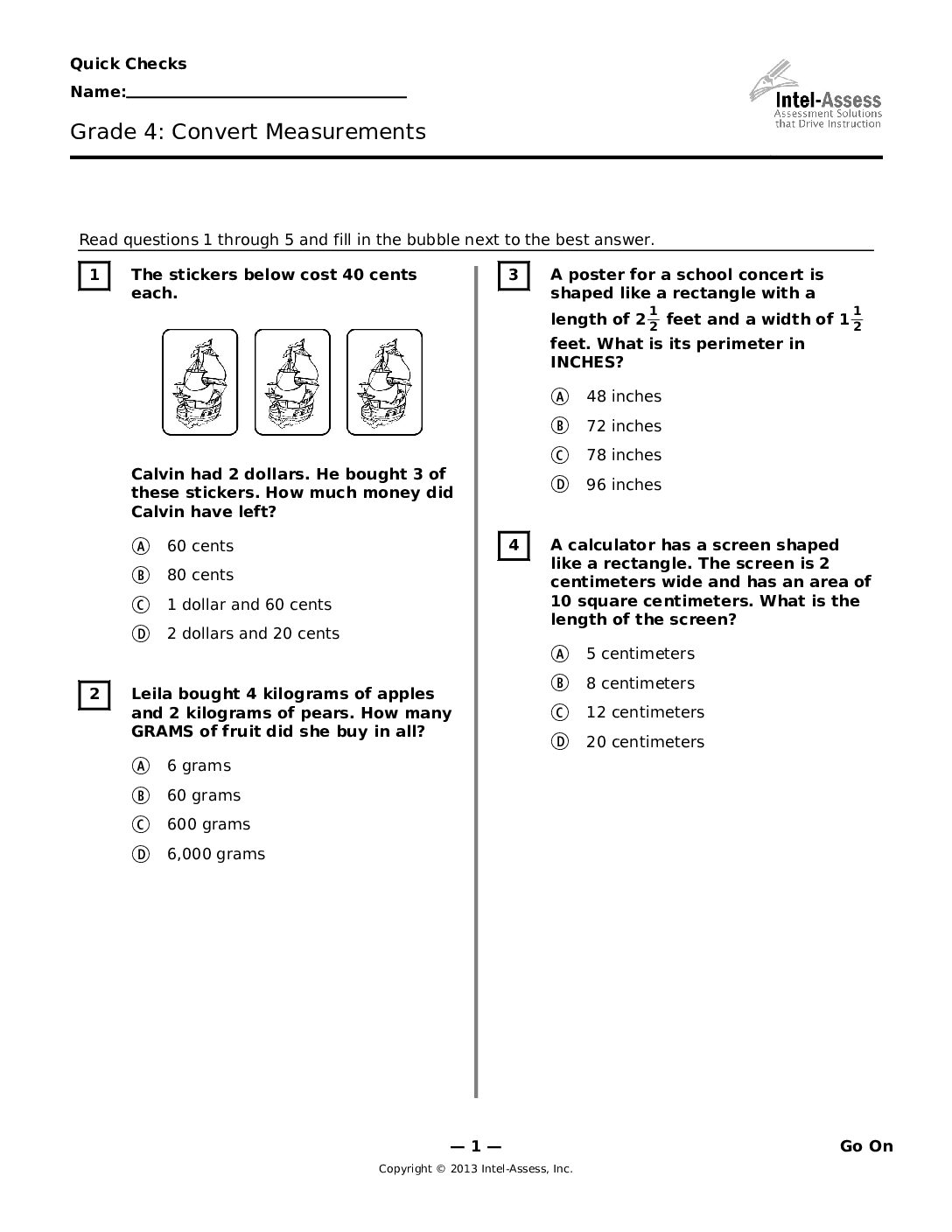 Qce47213 Grade 4 Convert Measurements
